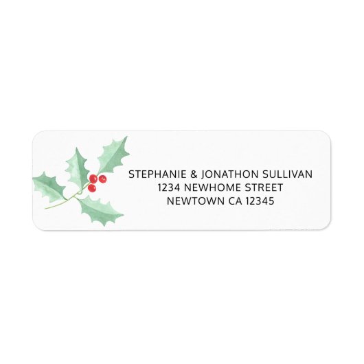 Waterverf Holly Return-adres Etiket (Voorkant)