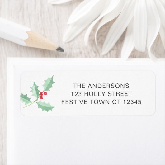 Waterverf Holly Return-adreslabel Etiket (Insitu)