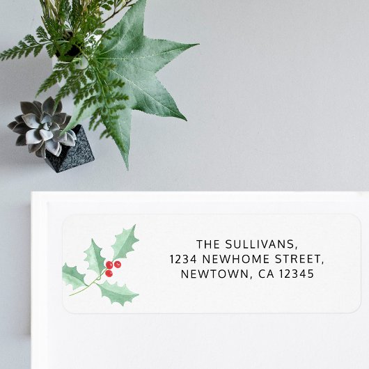 Waterverf Holly Return-adreslabel Etiket