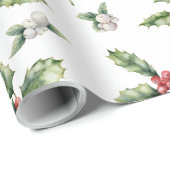 Waterverf Holly, rode bessen, mistletoe kerst Cadeaupapier (Rol Hoek)