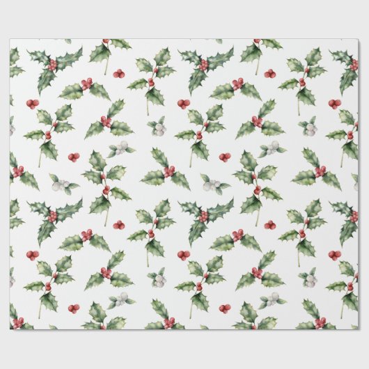 Waterverf Holly, rode bessen, mistletoe kerst Cadeaupapier (Vlak)