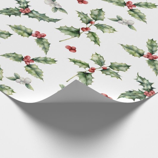 Waterverf Holly, rode bessen, mistletoe kerst Cadeaupapier (Hoek)