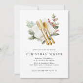 Waterverf Holly rustiek groen kerstdiner Kaart (Voorkant)