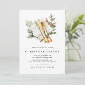 Waterverf Holly rustiek groen kerstdiner Kaart (Staand voorkant)