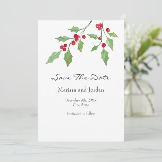 Waterverf Holly slaat de datum op Save The Date (Staand voorkant)