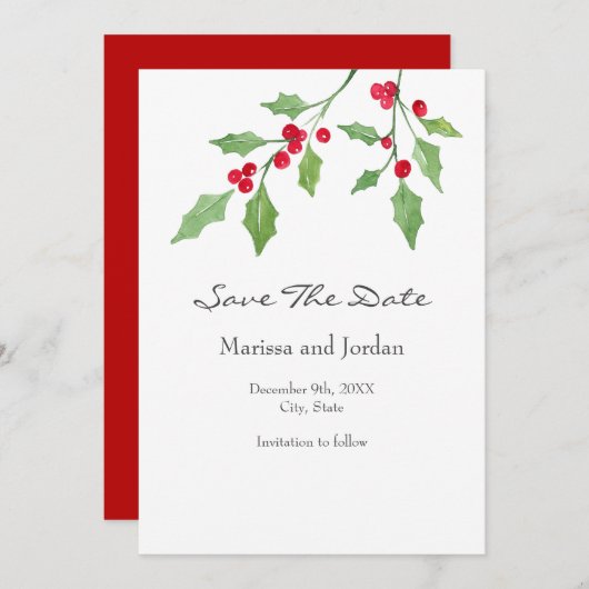 Waterverf Holly slaat de datum op Save The Date (Voorkant / Achterkant)