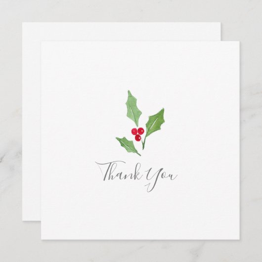 Waterverf Holly Sprig 2 - Hartelijk dank Bedankkaart (Voorkant / Achterkant)