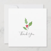 Waterverf Holly Sprig 2 - Hartelijk dank Bedankkaart (Voorkant)