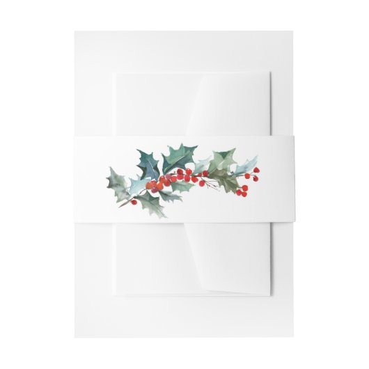 Waterverf Holly Sprig Botanical Uitnodigingen Wikkel (Voorkant Voorbeeld)