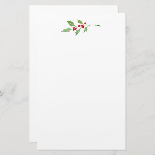 Waterverf Holly Sprig Briefpapier (Voorkant / Achterkant)