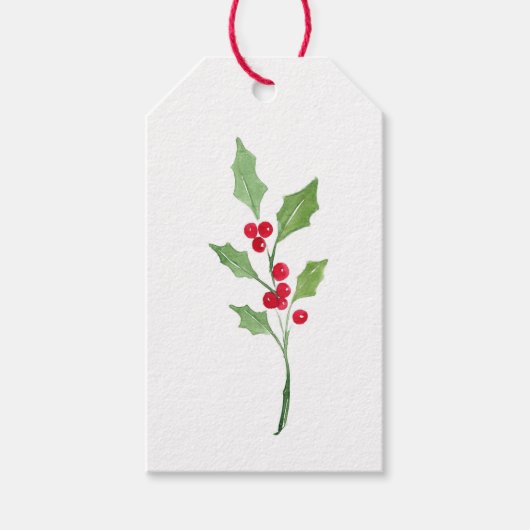 Waterverf Holly Sprig Gift Labels Cadeaulabel (Voorkant)