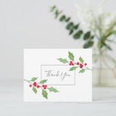 Waterverf Holly Sprig Hartelijk dank Bedankkaart (Staand voorkant)