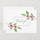 Waterverf Holly Sprig Hartelijk dank Bedankkaart (Voorkant / Achterkant)