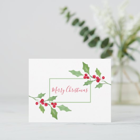Waterverf Holly Sprig Kaart (Staand voorkant)