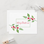 Waterverf Holly Sprig Kaart (Voorkant / Achterkant in situ)