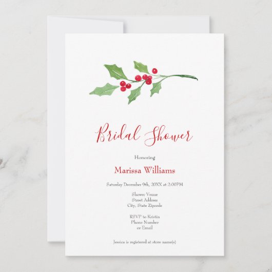 Waterverf Holly Sprig Kaart (Voorkant)