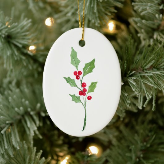 Waterverf Holly Sprig Keramisch Ornament (Boom)