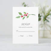 Waterverf Holly Sprig RSVP Kaartje (Staand voorkant)