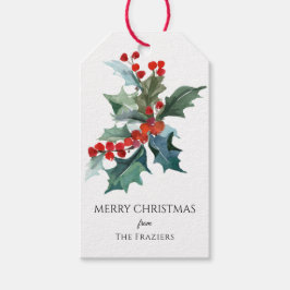 Waterverf Holly Sprig Vrolijk Kerstfeest Cadeaulabel