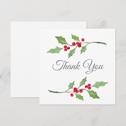 Waterverf Holly Sprigs Bedankkaart (Voorkant / Achterkant)