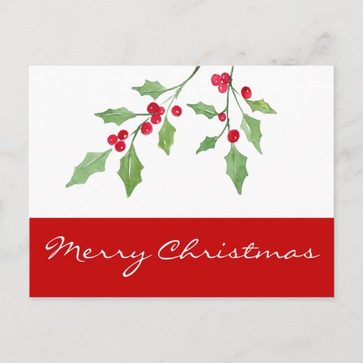 Waterverf Holly Sprigs Briefkaart (Voorkant)