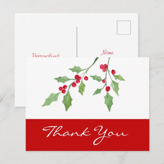 Waterverf Holly Sprigs Briefkaart (Voorkant / Achterkant)