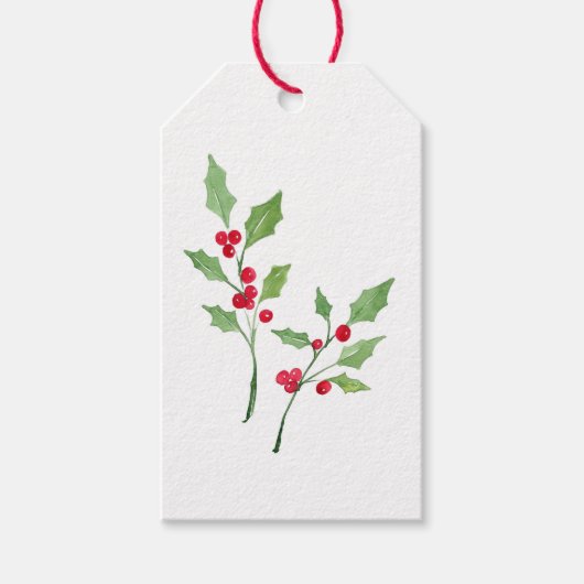 Waterverf Holly Sprigs Cadeaulabel (Voorkant)