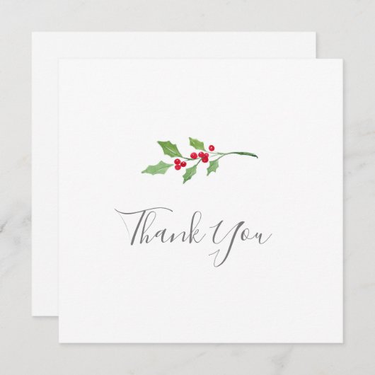 Waterverf Holly Sprigs Hartelijk dank Bedankkaart (Voorkant / Achterkant)