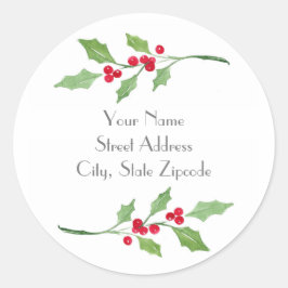 "Waterverf Holly Sprigs"-labels Ronde Sticker