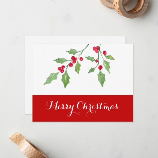 Waterverf Holly Sprigs Notitiekaartje (Voorkant / Achterkant in situ)