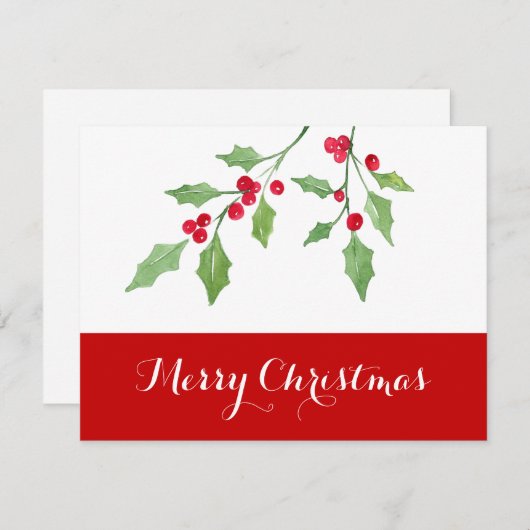 Waterverf Holly Sprigs Notitiekaartje (Voorkant / Achterkant)
