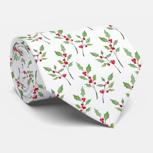 Waterverf Holly Sprigs Pattern Stropdas (Opgerold)