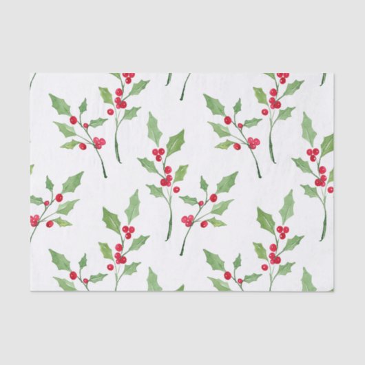 Waterverf Holly Sprigs Pattern Tissuepapier (Voorkant)