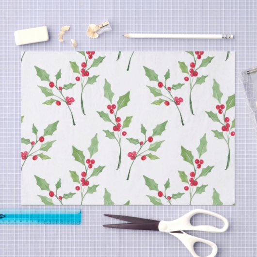 Waterverf Holly Sprigs Pattern Tissuepapier (Craft)