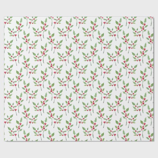Waterverf Holly Sprigs Pattern Wrapping Paper Cadeaupapier (Vlak)
