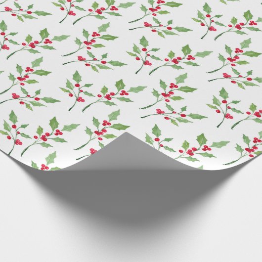 Waterverf Holly Sprigs Pattern Wrapping Paper Cadeaupapier (Hoek)