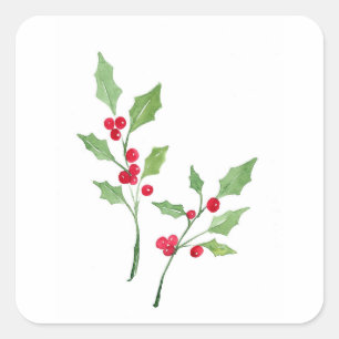 Waterverf Holly Sprigs Vierkante Sticker