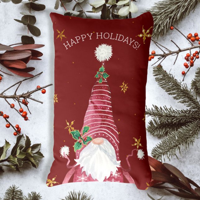 Waterverf Holly Star Burgundy Red Kerstmis Kussen (Creator heeft geüpload)