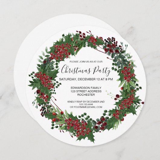 Waterverf Holly uitnodiging voor kerstfeest (Voorkant / Achterkant)