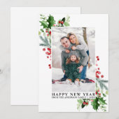 Waterverf Holly Winter Greenery Foto nieuwjaar Feestdagenkaart (Voorkant / Achterkant)