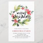 Waterverf Holly Wreate Kerstparty Uitnodiging (Voorkant)