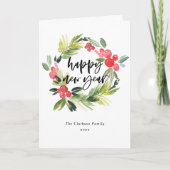 Waterverf Holly Wreath 2025 Gelukkig Nieuwjaar Feestdagen Kaart (Voorkant)