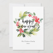 Waterverf Holly Wreath 2025 Gelukkig Nieuwjaar Feestdagenkaart (Voorkant)