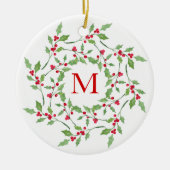 Waterverf Holly Wreath 2 Keramisch Ornament (Voorkant)