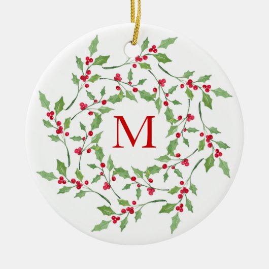 Waterverf Holly Wreath 2 Keramisch Ornament (Voorkant)