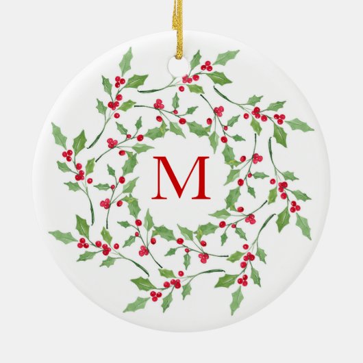 Waterverf Holly Wreath 2 Keramisch Ornament (Achterkant)