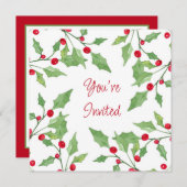 Waterverf Holly Wreath 3 Kaart (Voorkant / Achterkant)