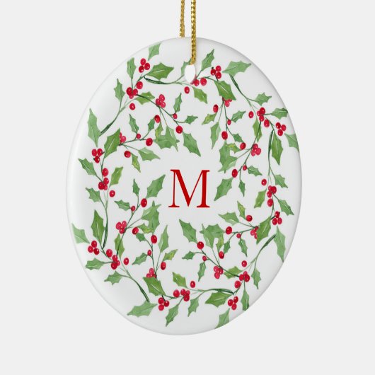 Waterverf Holly Wreath 3 Keramisch Ornament (Rechts)