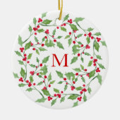Waterverf Holly Wreath 3 Keramisch Ornament (Voorkant)
