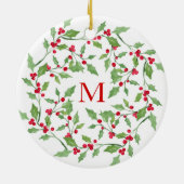 Waterverf Holly Wreath 3 Keramisch Ornament (Achterkant)